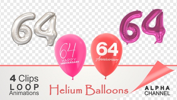 64 Anniversary Celebration Helium Balloons Pack