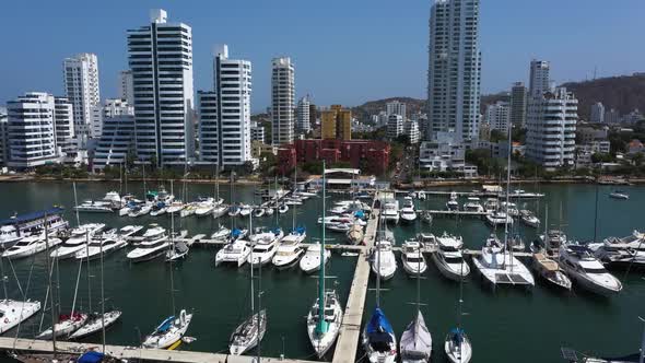 Aerial View of the Marina in a Beautiful Bay in Cartagena Colombia