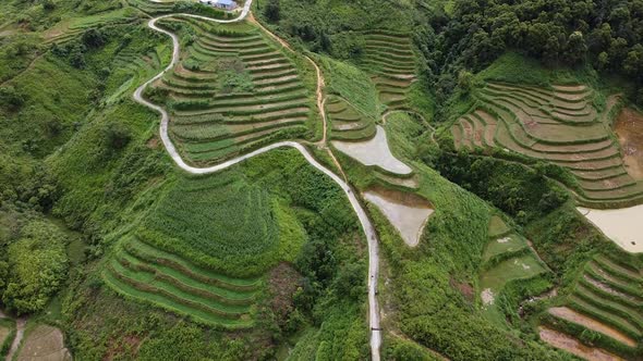 Aerial View of Rice Terraces Drone Point of View  Resolution Filmed in Rice Terraces Asia