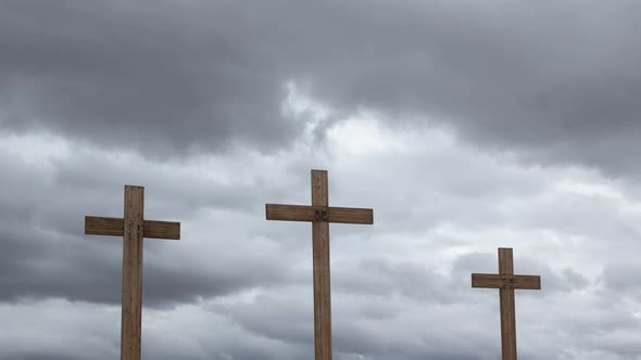 Three Christian Crosses with Storm Clouds Timelapse Close Up