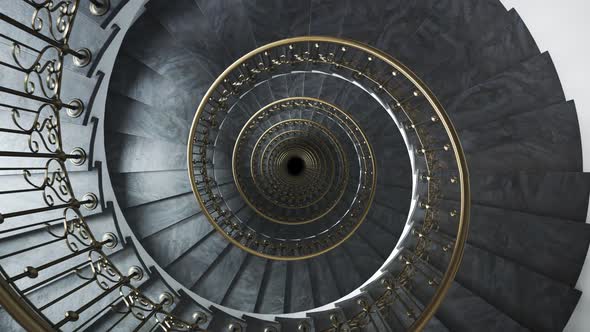 Dark, luxurious, glamour spiral staircase endless, seamless looping animation.4K