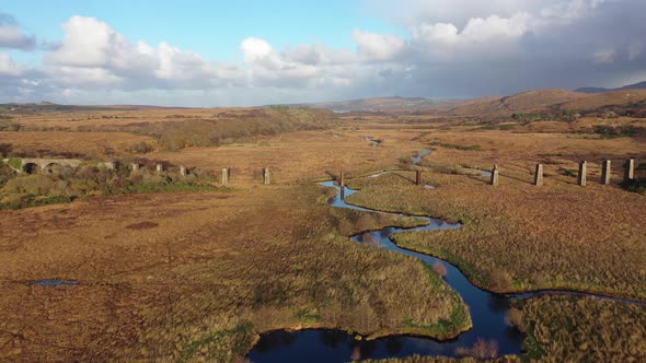 Aerial View of the Owencarrow Railway Viaduct By Creeslough in County Donegal  Ireland alt