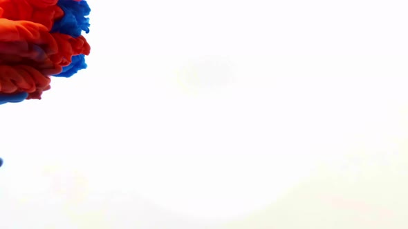 Blue Orange Acrylic Paint Mix. Abstract Smoke Circle. White Background alt