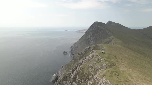 Amazing Mountain Scenery In Achill Island On a Foggy Afternoon - aerial shot alt