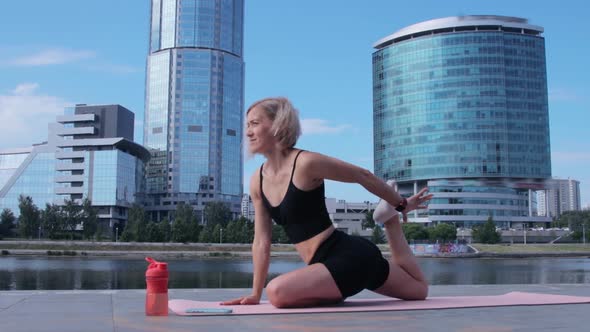 Woman working out in city