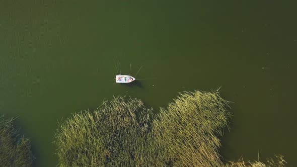  Aerial of Fishermen Fishing in a Lake