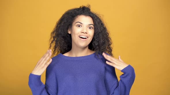 Woman showing surprised, wonder emotion. 