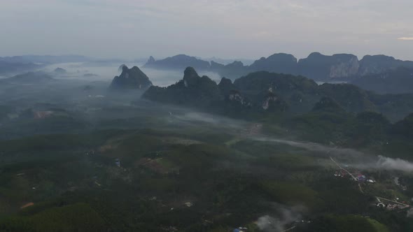 Aerial Mountain And Fog In The Morning