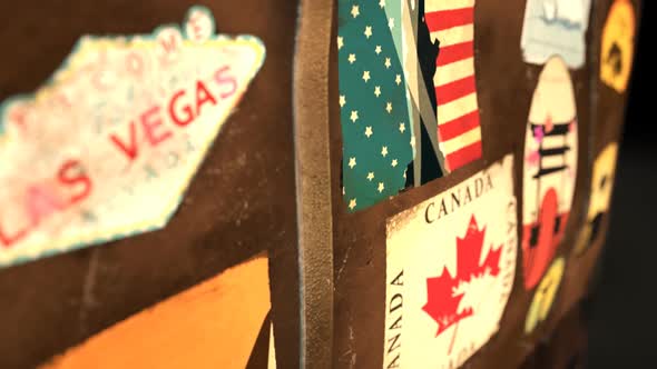 The international airport. Travel suitcase with world's famous travel labels. alt