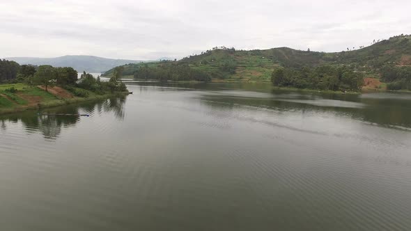 Aerial view of Lake Bunyonyi, Uganda  alt