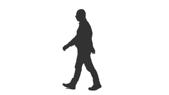 Black and White Silhouette of Walking Bald Man, Motion Graphics | VideoHive