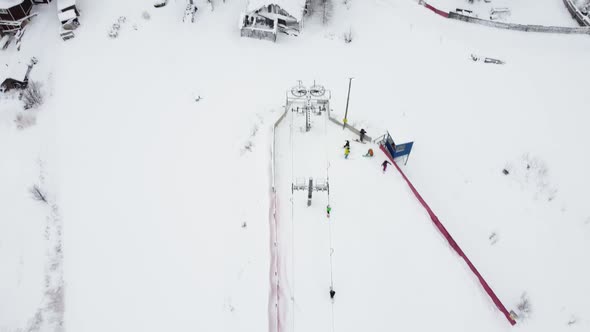 Aerial View From a Drone of a Small Village Winter Landscape Frosty Day Everything is Covered with