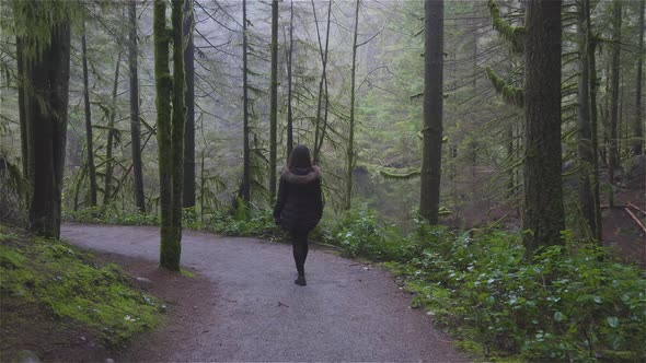 Girl Walking in the Canadian Rain Forest alt