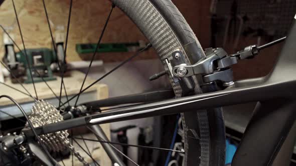 Close View of Bicycle in Workshop