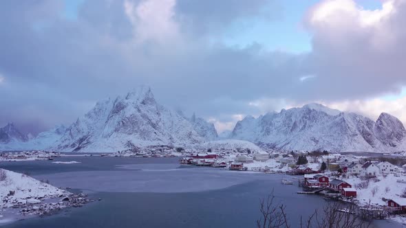 Village on the Shore of the Winter Fjord