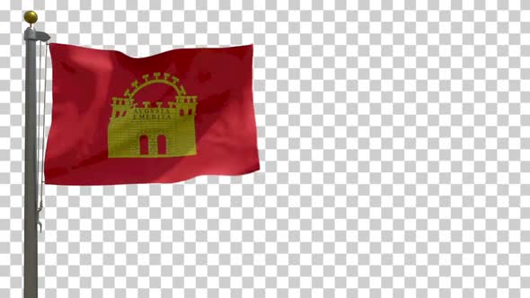 Merida City Flag (Spain) on Flagpole with Alpha Channel - 4K