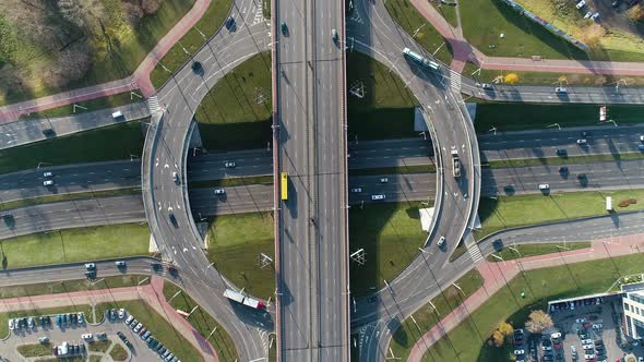 Road Junction in European Metropolis. Aerial Drone Shooting. Top View alt