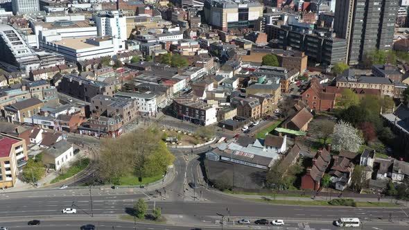 Drone shot over Croydon old town alt