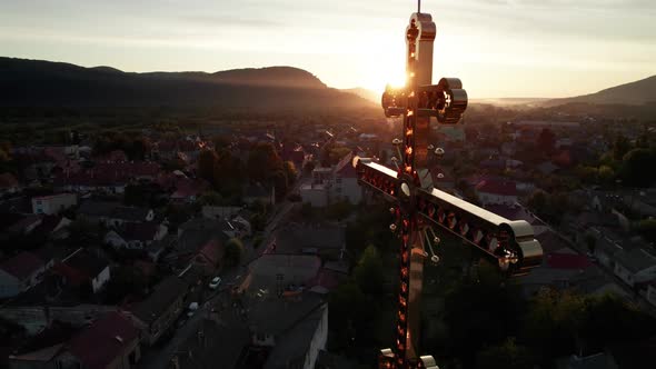 Golden Church Cross on Against Sunset Aerial View Majestic Temple in Ukraine alt
