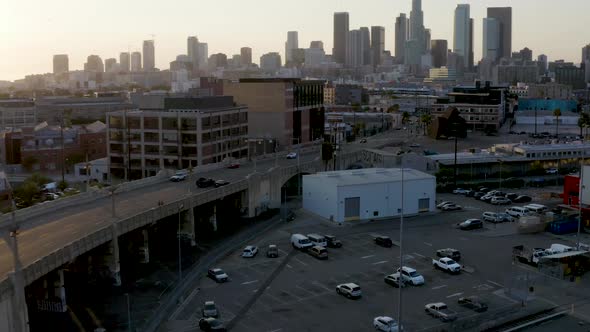 DTLA Inner City Concept - Amazing Downtown Los Angeles Cityscape. Aerial Drone Reveal alt