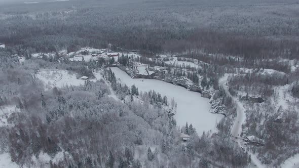 Beautiful Winter Aerial Footage of Ruskeala Mountain Park in Karelia in alt