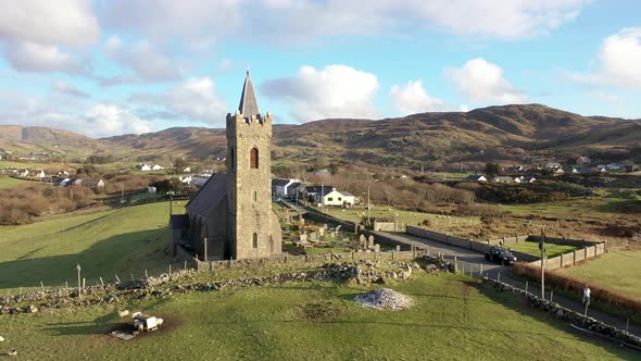 Aerial View of the Church of Ireland in Glencolumbkille  Republic of Ireland alt