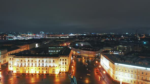 Aerial View To Palace Square with Winter Palace and Alexander Column in Background, St Petersburg