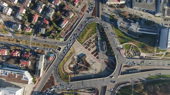 Aerial view of Mogilskie roundabout (Rondo Mogilskie) in Krakow, Poland alt
