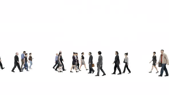 4K alpha channel,3D crowd walking on transparency background