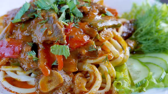 Lagman  Uzbek Dish with Noodles and Meat