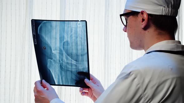 Doctor Examining Pelvis Hip Xray Closeup alt