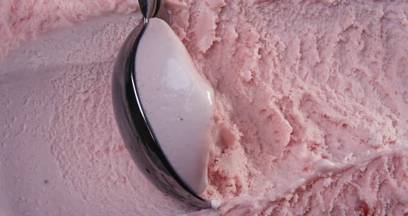 Top View of Strawberry Flavour Ice Cream with Scoop