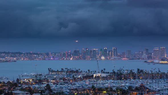 Downtown San Diego Day to Night With Dark Clouds alt