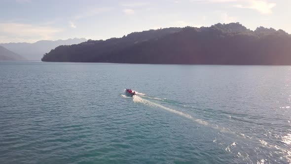 Aerial Boat in Patagonia with Flare