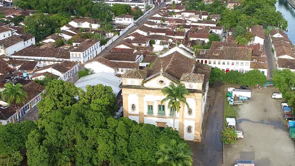Brazilian Paraty beach city landmark. Tropical summer beach. alt