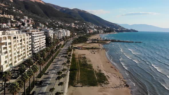 Drone Footage of the Southern Albanian Riviera City of Vlore and the Karaburun Peninsula alt