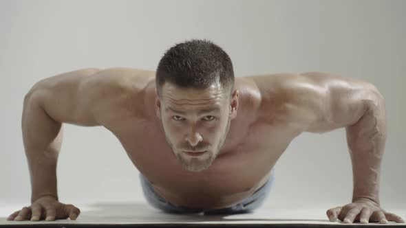 Man Training Push-ups. Strong Man or Muscular Guy. Sexy Male Bare Torso. Shirtless Athletic Hot alt