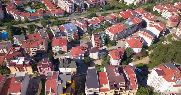 Drone Aerial View of the Houses with Red Roofs By the Sea on the South of Bulgaria