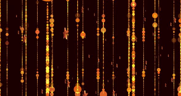 Animation of golden glowing stars and spots of light moving in hypnotic motion with light trails alt