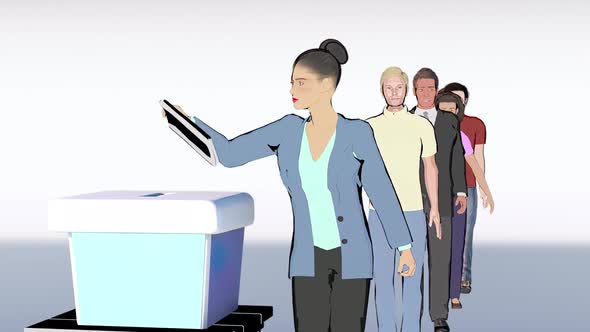 People Vote At The Election Precinct Flat Cartoon Animation 3d Render