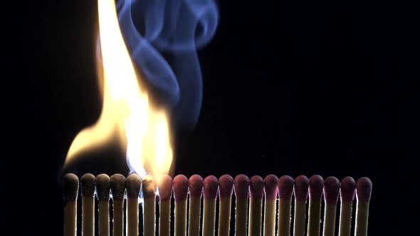 Matches burning in a chain reaction