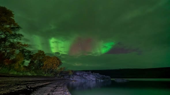 Aurora Borealis TimeLapse with Clouds and Lake