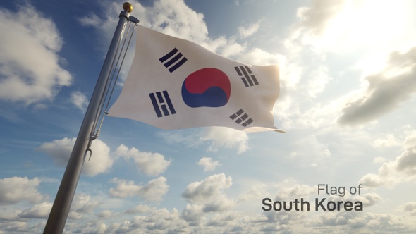 South Korea Flag on a Flagpole alt