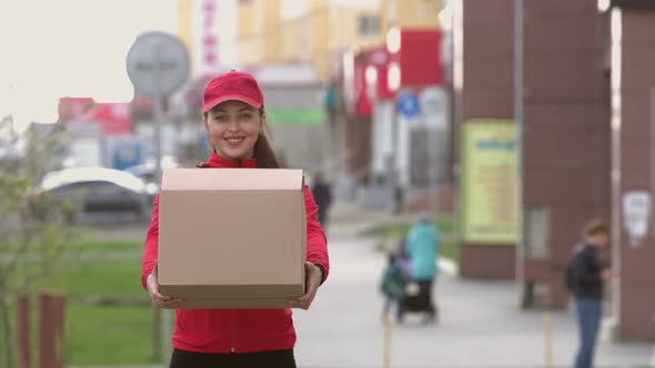 Courier with box on street