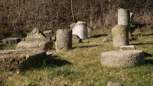 GAMZIGRAD, SERBIA - DECEMBER 25, 2017  Temple parts and ruins  of Felix Romuliana built by Roman Emp alt