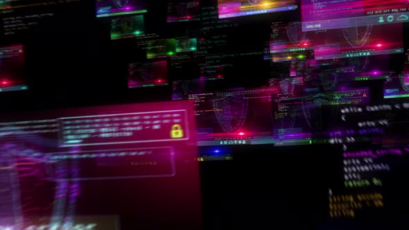 Cyber security shield symbol alert on screens alt