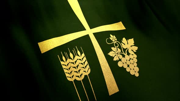 Holy Cross with Thanksgiving Symbols on Looped Green Cloth