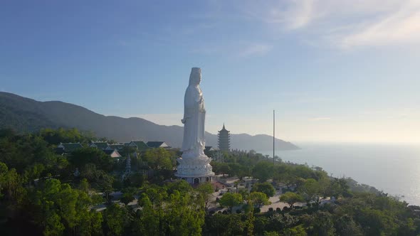 Aerial Shot of the Socalled Lady Buddha in the City of Danang alt