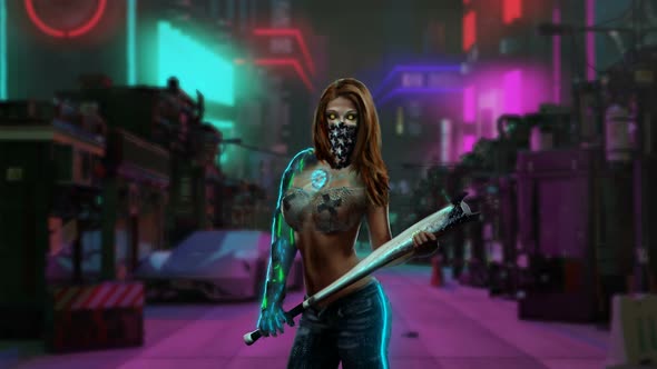Gangsta chick in cyberpunk background
