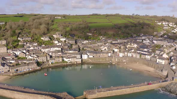 Mousehole Harbour a Picturesque Village in Cornwall UK from the Air alt